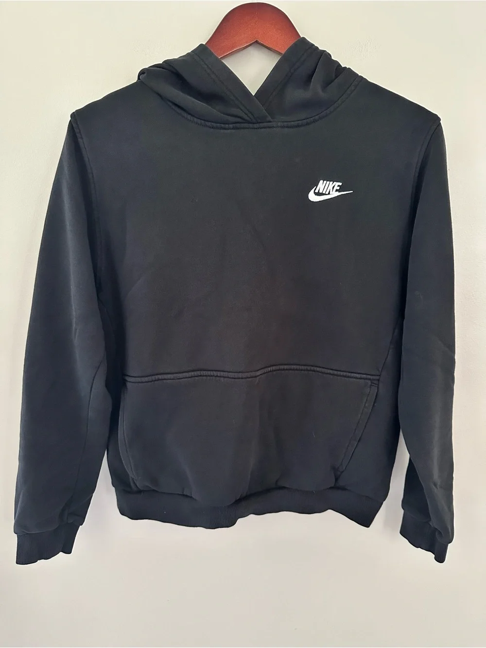 Nike Black Kids Hoodie Pullover Sweatshirt with White Swoosh